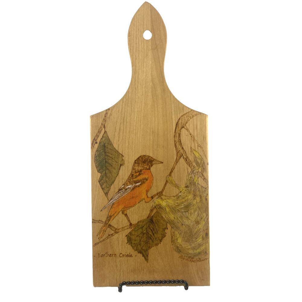 Vintage Signed Oriole Etched Wood Cutting Board Bar Harbor Maine 1994